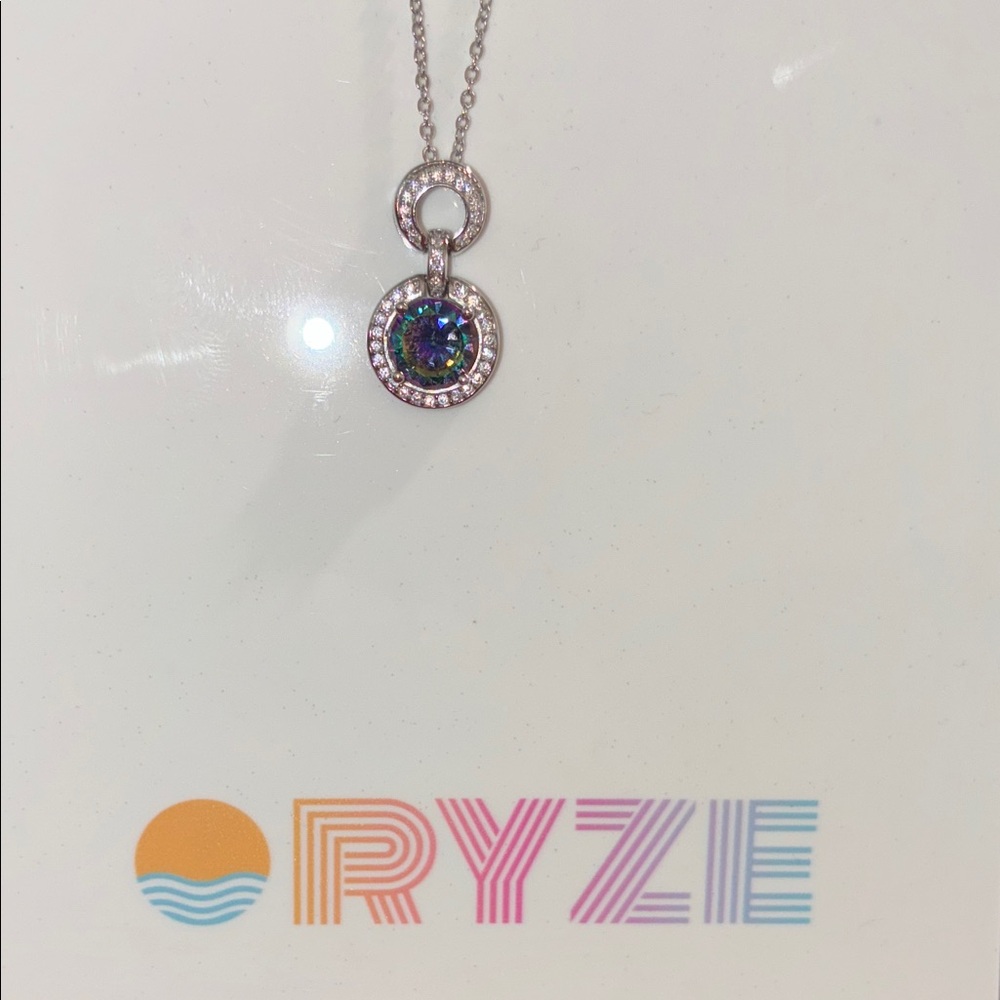 Silver Pendant Necklace with Multicolor Gemstone